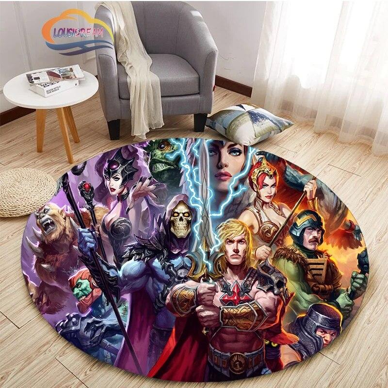 Adventure Animation Masters of the Universe Round Carpet and Rug Cartoon He-Man Pattern Home Decor Anti-slip Mat Yoga