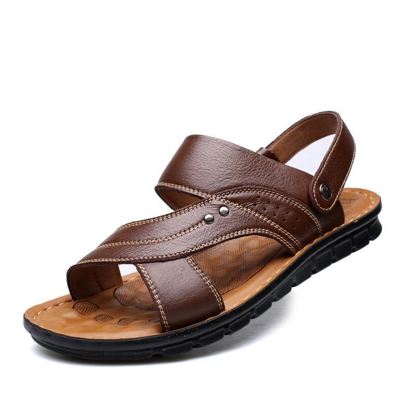Summer New Men's Sandals Men's Leather Beach Shoes Casual Men's Shoes Fashion Slippers