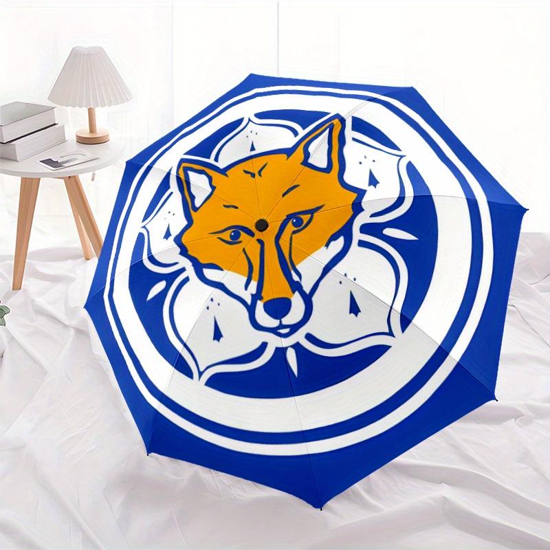 1pc Leicester City Football Automatic Umbrella - Lightweight Retractable 8-Rib Sturdy Iron Frame, Cute Fox Design with Blue &