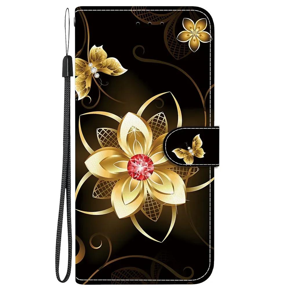 Cute Painting Leather Flip Phone Case For Samsung Galaxy S22 S23 FE S24 Plus S25 Ultra Flower Butterfly Wallet Stand Back Cover