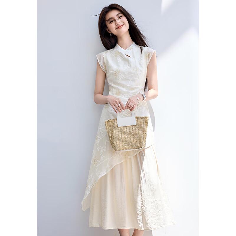 VICTORIA&VERA New Chinese Embroidered Faux Two-Piece Midi Dress