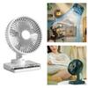 Desktop Clock Fan 90 Egree Shaking Head Height Wind Speed Adjustable 3600mAh Type-C Chargeable Light Portable Fan