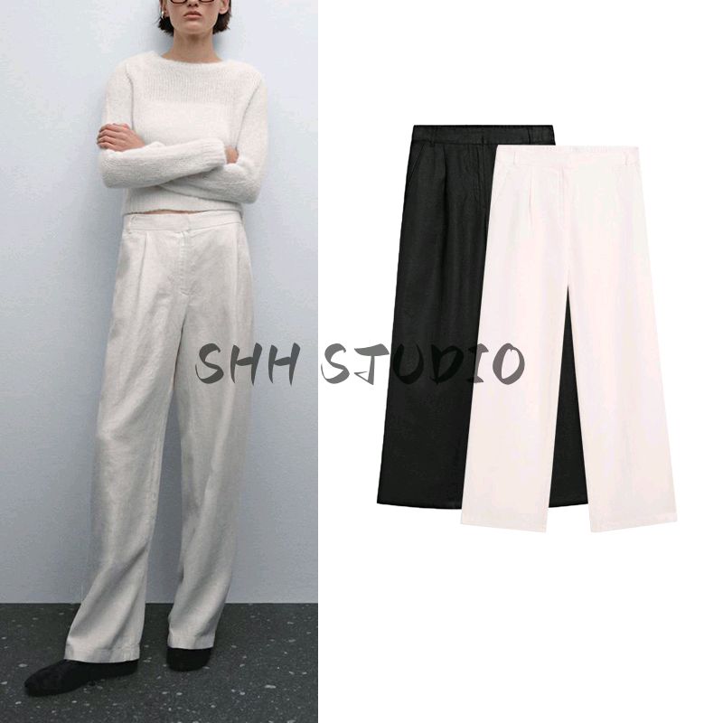 MD Spring/Summer New Arrival Women's Clothing Casual Old Money Style Elegant Linen Blend Loose-Fitting Wide-Leg Trousers 5030830