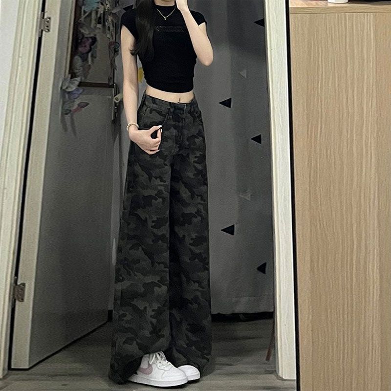 Hundreds of Work Jeans Women Fall High-waisted Loose Dragging The Ground Casual Drape Sense Wide-legged Pants Retro Baggy Long Jeans for Ladies