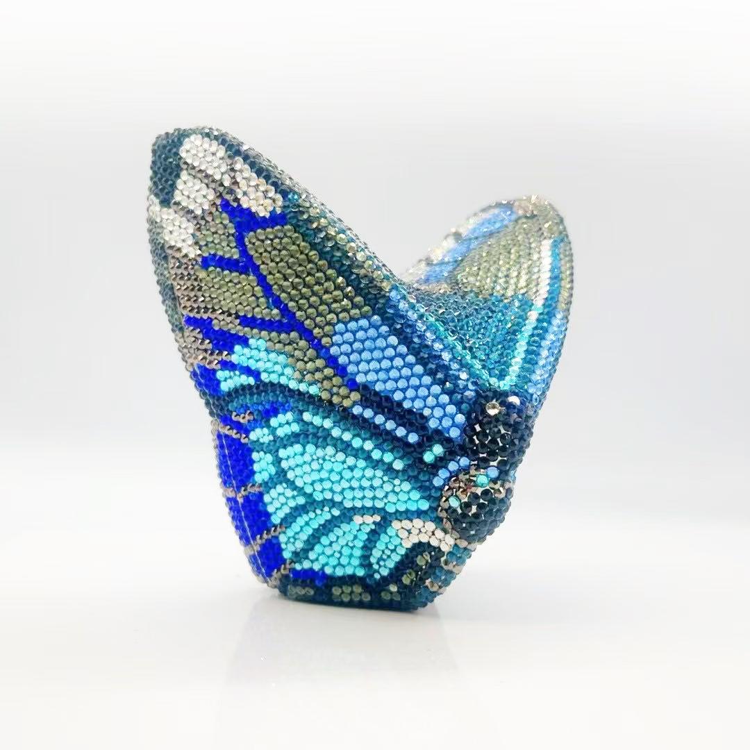

High-End Butterfly Women Evening Party Full Crystal Clutch Lady Diamond Bags Purses Wedding Bridal Bag Rhinestone Clutches 13.5cmX13.5cmX11cm