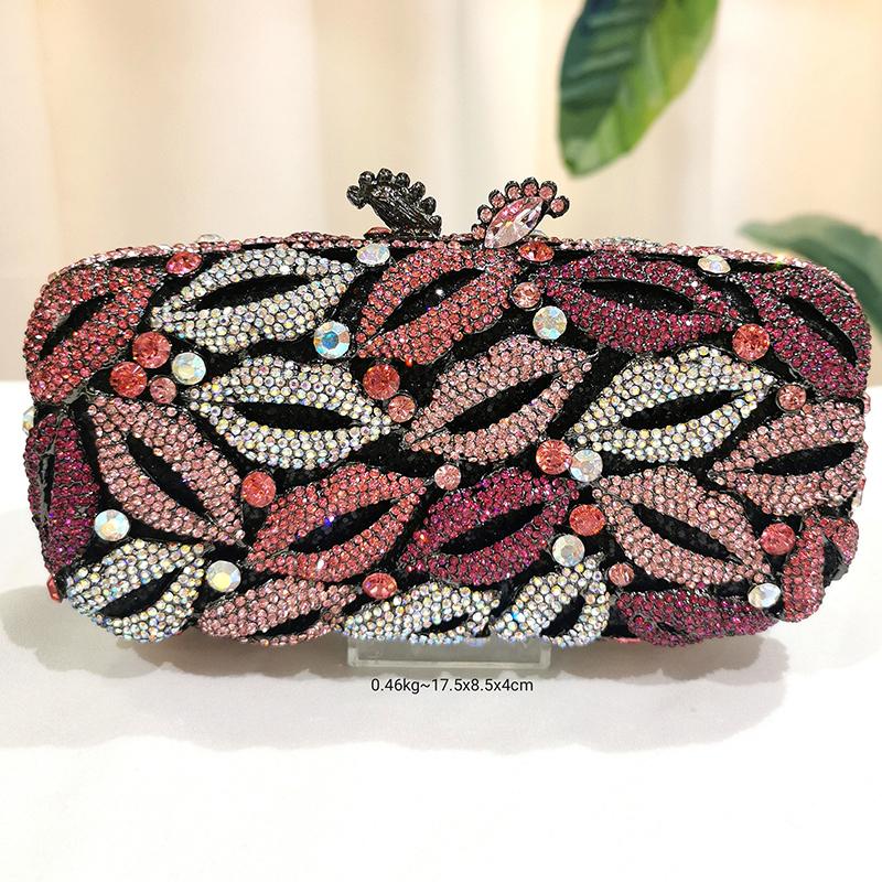 

Multi-Colored Crystal Evening Clutch Bags For Wedding Party Luxury Black Handbags Mouth Shape Lady Girls Messenger Clutches 17.5cmX8.5cmX4cm