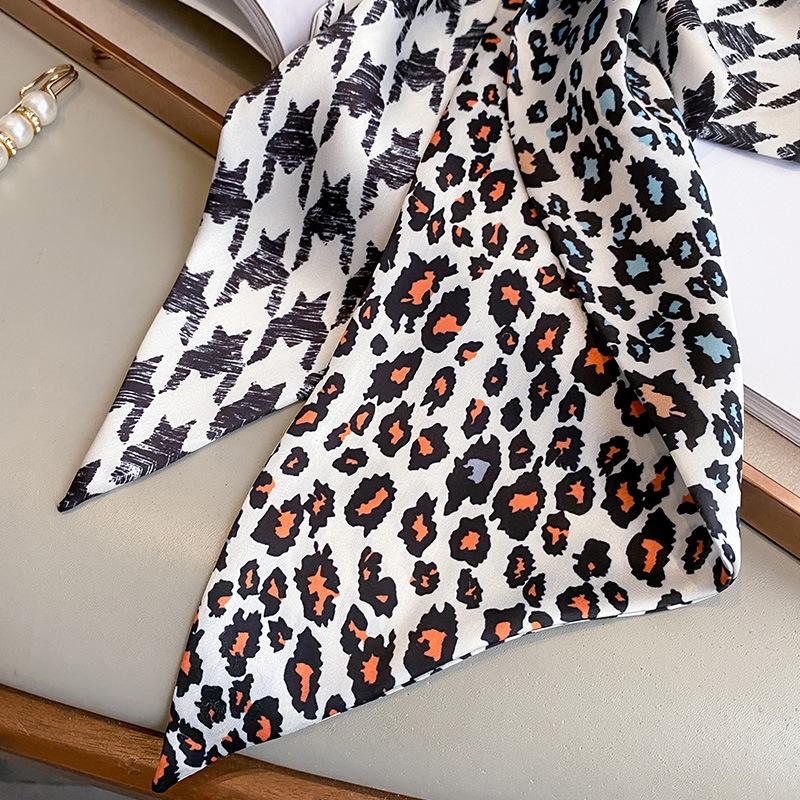 Korean Style Splicing Fashionable Thin Narrow Long Silk Scarf for Women with High-end Versatile Decorative Streamer Scarf Knotted Hair Strap