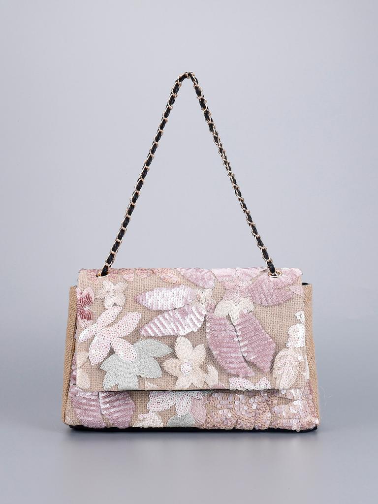 Embroidery sequined shoulder bag summer new niche woven straw bag high-end large-capacity armpit bag