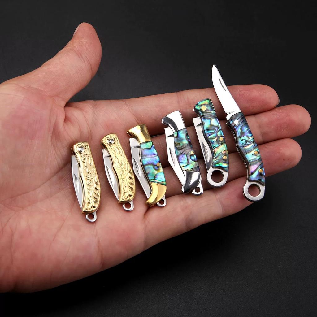 7.2cm Shell Brass Steel Folding Knife Pocket Keychain Portable Resin Steel Knives Survival EDC Tool Cutter Peeler Hunting Gift