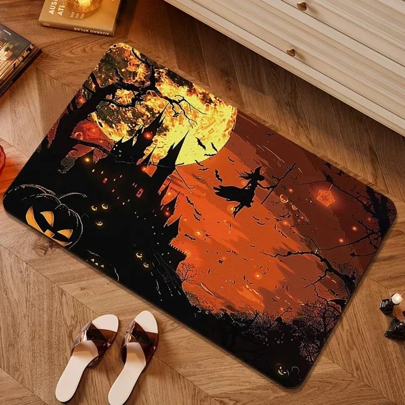 Halloween Black Forest Castle Carpet Bathroom Toilet Non-Slip Waterproof Floor Mat Door Porch Entrance Door Mat