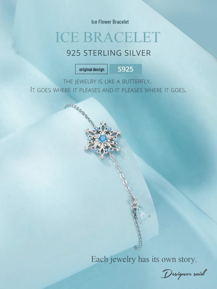 Everlove Sterling Silver Zircon Snowflake Bracelet - Adjustable Women's Christmas Jewelry