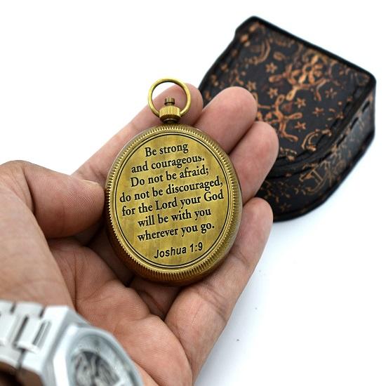 Be Strong and Courageous  Brass Compass with Wooden Prayer Compass Religious Gift for Men Women  Communion  for Boys  Gift