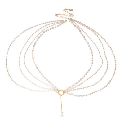 Vintage-Stil Mehrschichtig Perlen Fransen Halskette mit Geometrischen Akzenten Stabile Galvanisierte Oberfläche Kette für Partys Veranstaltungen