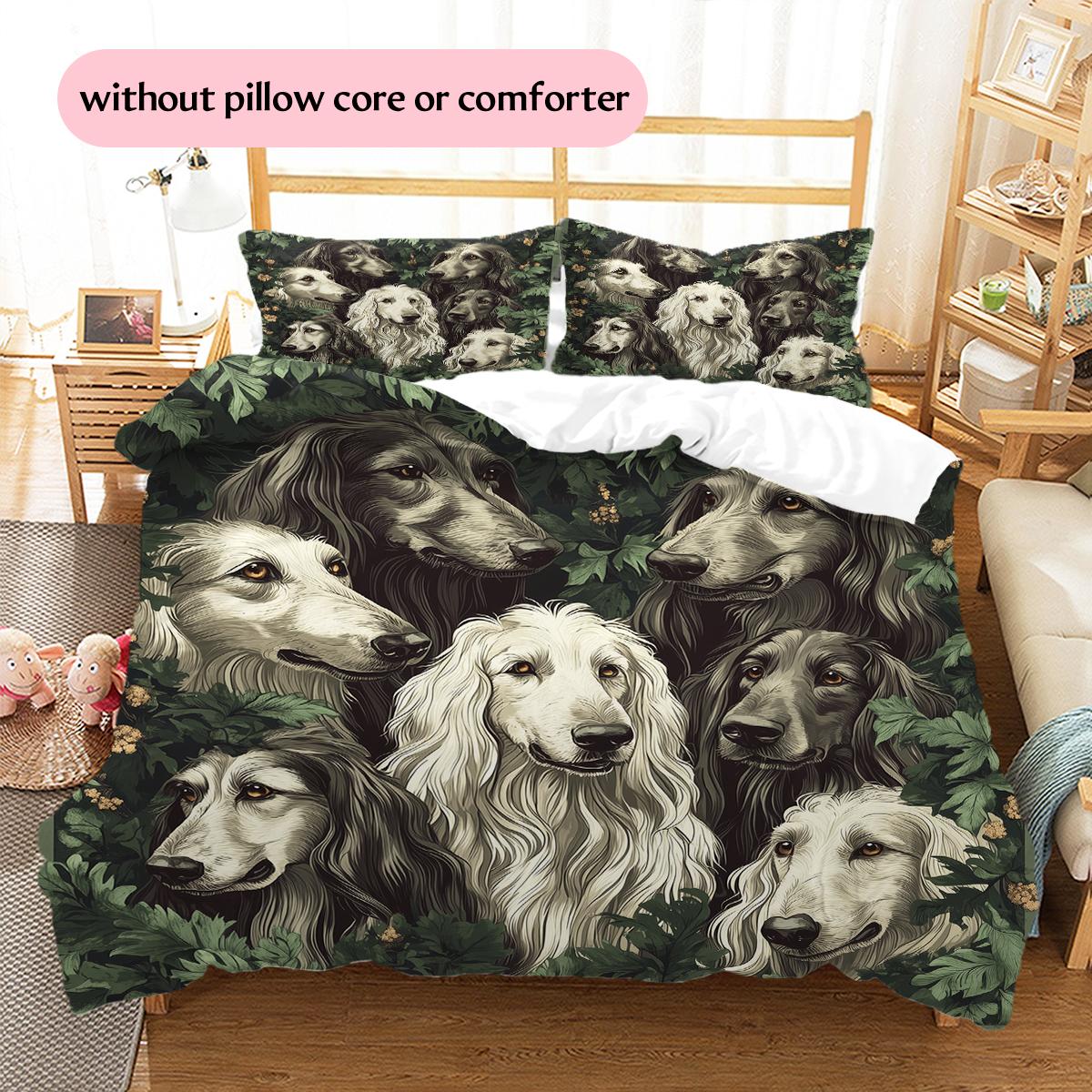 Afghan Hound and plants Pattern Bedding Home Decoration Birthday Gift (1 * duvet cover + 2 * pillowcase, without core) 135x200cm