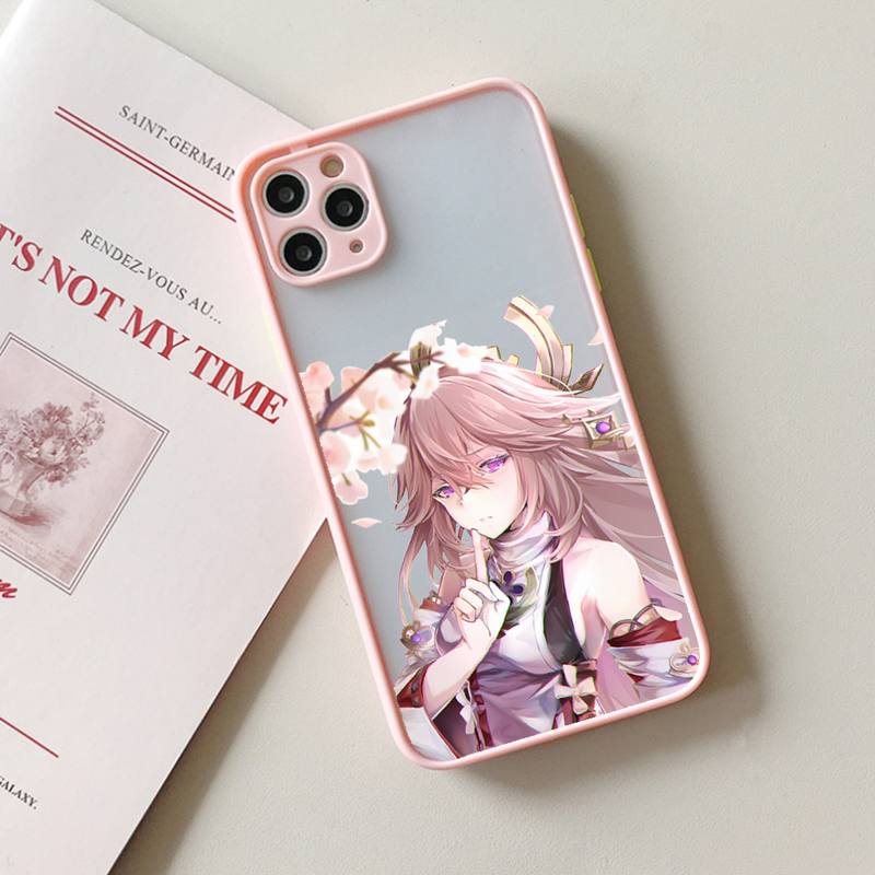 

Чохол для телефону Genshin Impact Yae Miko для iPhone 13 12 11 Mini Pro XR XS Max 7 8 Plus X Матова прозора рожева задня кришка iPhone12
