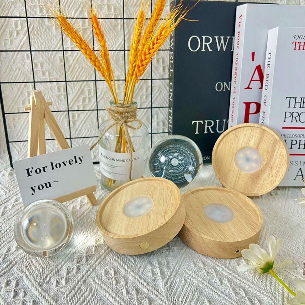 Round Rechargeable Lamp Holder Multicolor LED Light Art Display Base  Restaurants