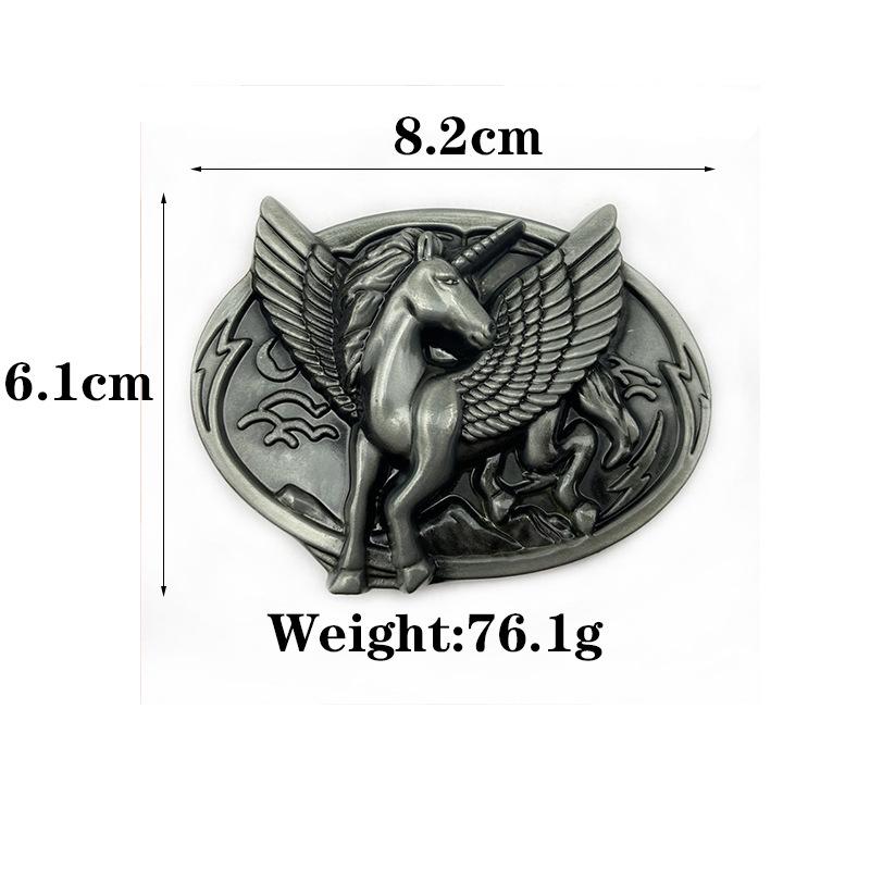 Angel Horse Unicorn Cowhide Alloy Belt Buckle - Ethnic Higanbana Oval Design