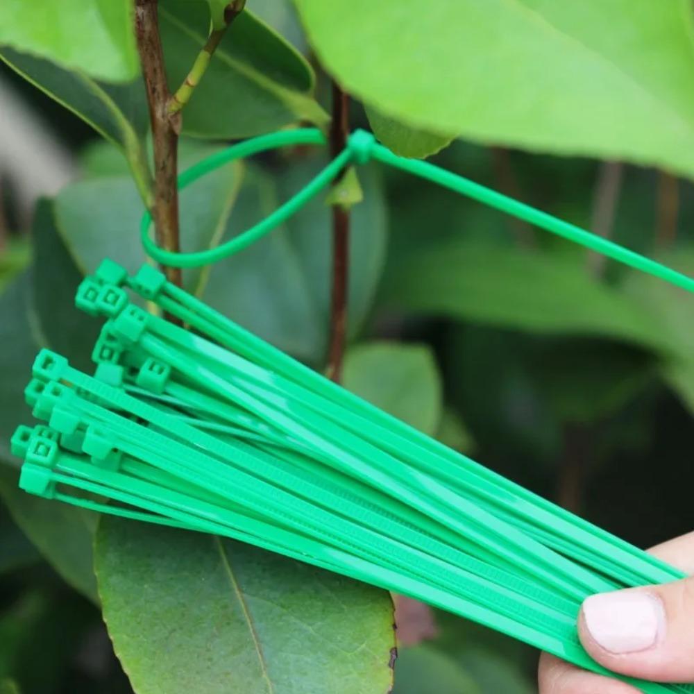 Green Nylon Cable Ties Self-Locking Cord Ties Wire Binding Wrap Straps for Plants Garden Fence Fixed Fastener Rings