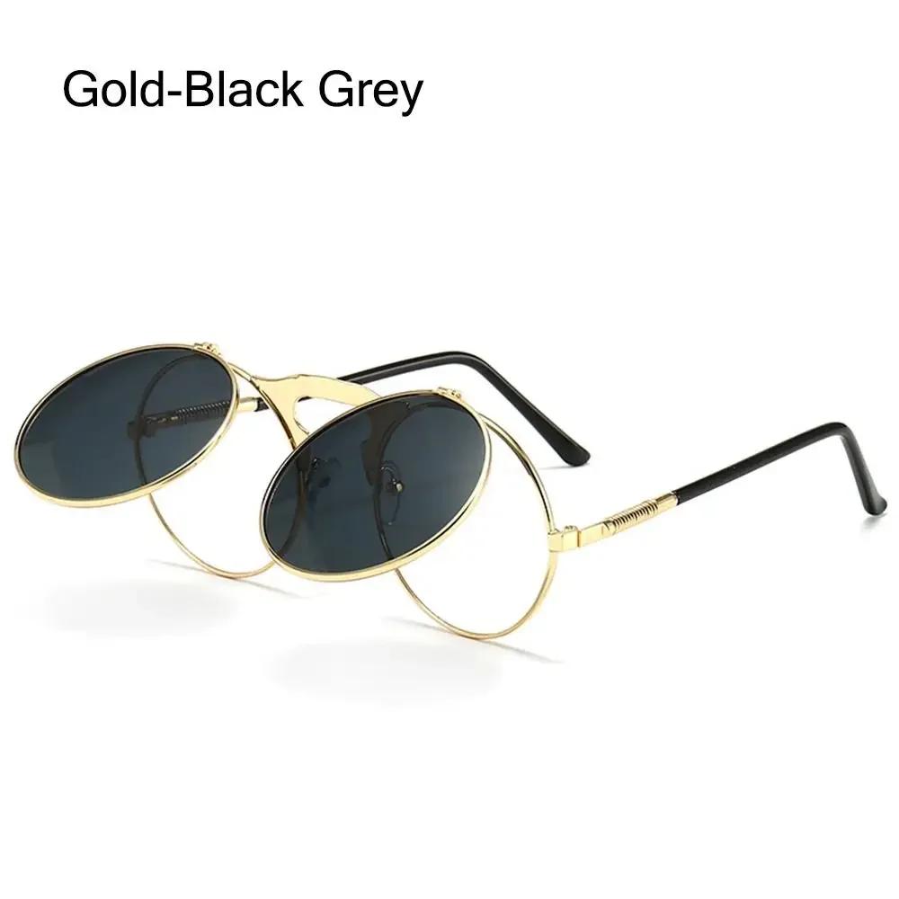 90's Retro Shades Round Steampunk Sun Glasses Flip Up Sunglasses Costume Glasses for Women & Men UV400 Protection Eyewear