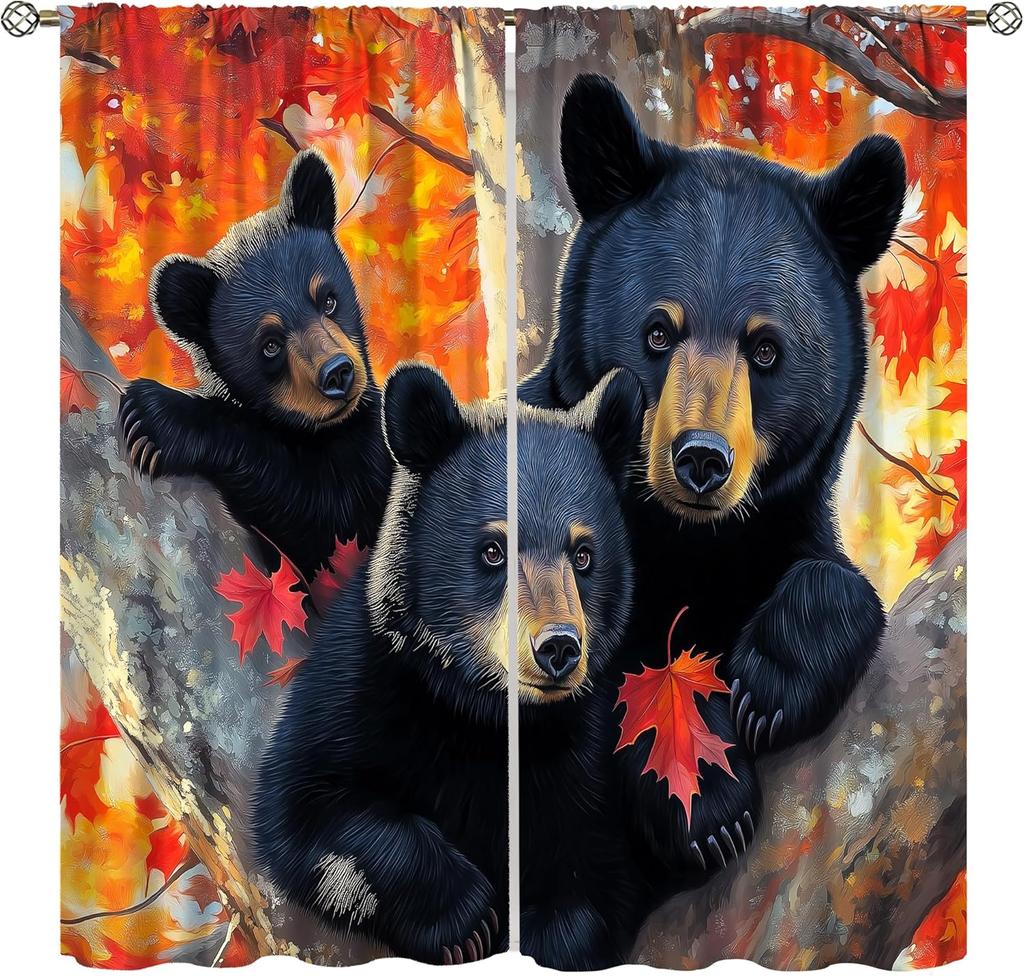 Farmhouse Deer Curtains Bedroom Vintage Rustic Fall Hunting River Cabin Elk Wildlife Window Drape Boys Girls Living Room Curtain For Sitting Polyester