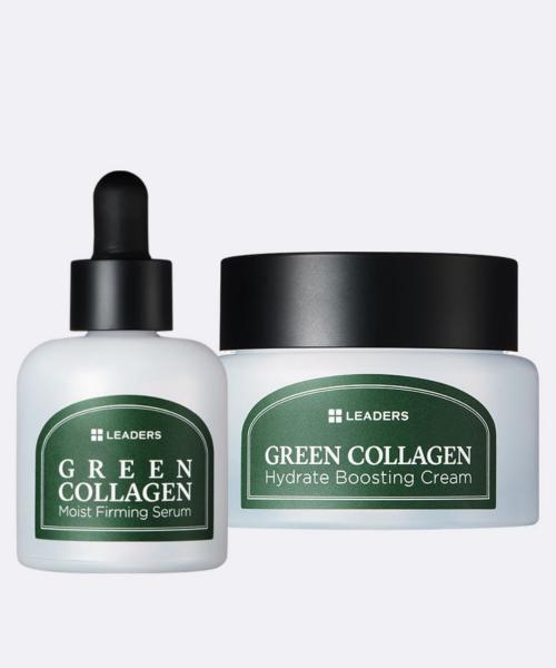 Leaders Green Collagen Moist Firming Serum 30ml + Green Collagen Hydrate Boosting Cream 50ml