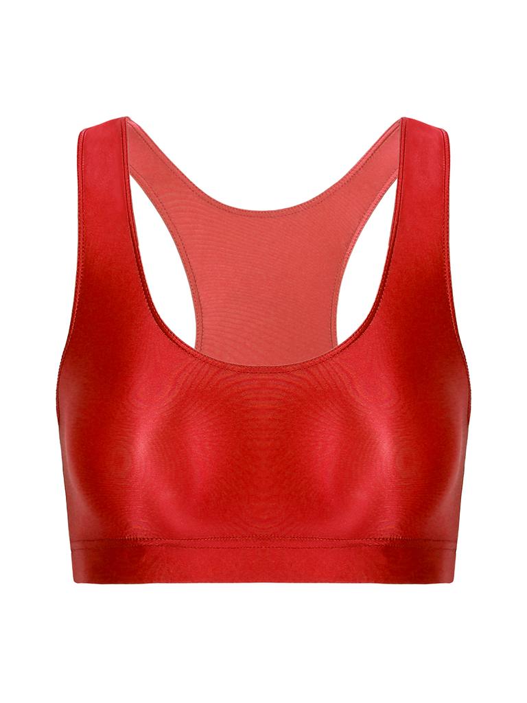 Dámský lesklý tílko s U výstřihem, bez rukávů, zkrácená vesta, jednobarevný design, sportovní, fitness, jóga top