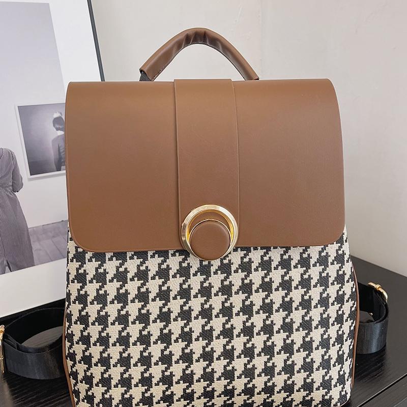 Plaid Commuter Backpack Female Desinvolte New Soft Leather Large Capacity Fashion All-Match Backpack