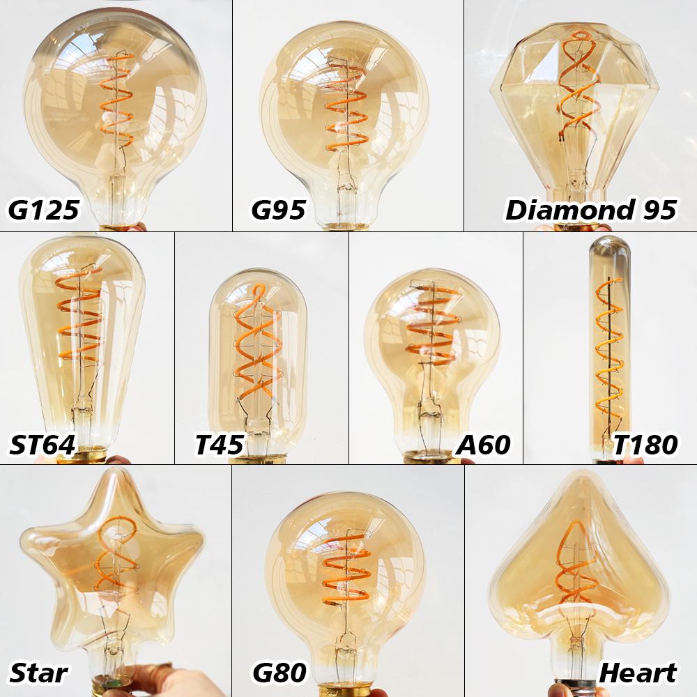 Retro Edison E27 LED Light Bulb 220V Diamond ST64 Vintage Glass Bulb Lamp For Home Decor Lighting Soft Sprial LED Lamp 4W Retro Edison Bulb