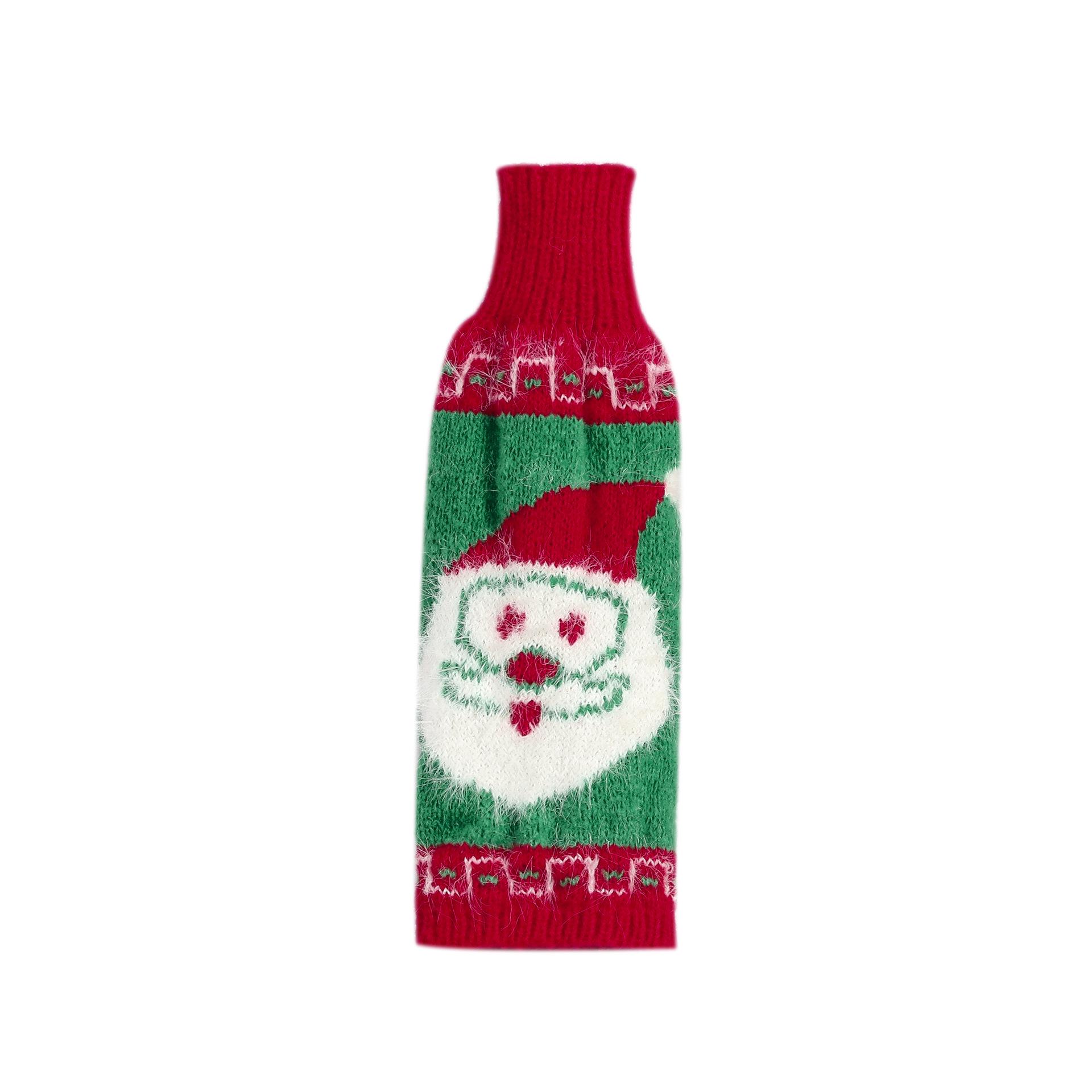 Festive Knitted Christmas Wine Bottle Cover - Red Wool Bag for Bars & Restaurants красный