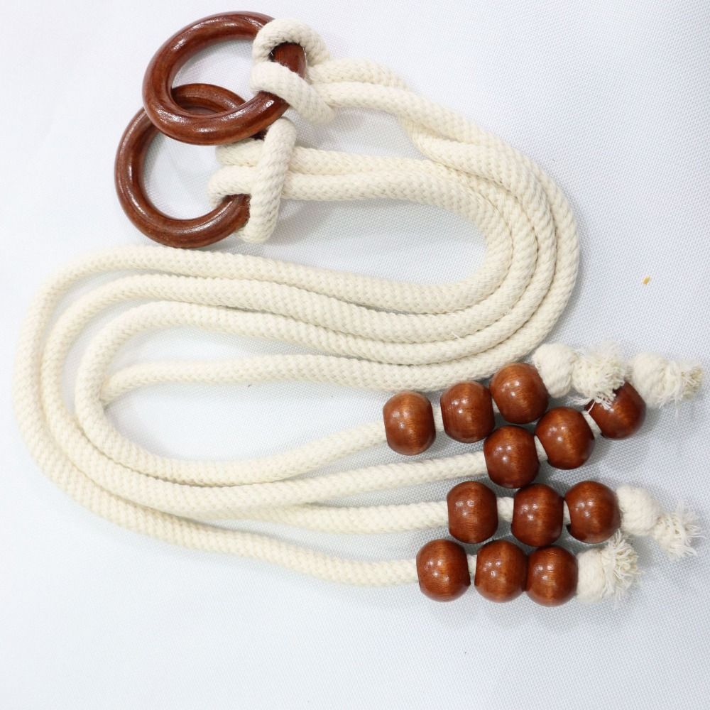 2Pcs Boho Style Curtain Tiebacks Handcrafted Decorative Macrame Curtain Tiebacks Wooden Bead Minimalist Boho Curtain Tiebacks