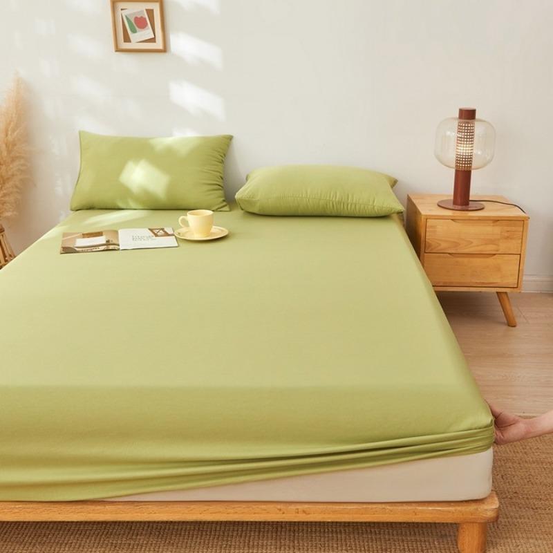 

New Class A washed cotton and linen non-cotton pure cotton solid color plain color single bed hat can sleep naked three-piece set A pair of pillowcases grass зелений колір