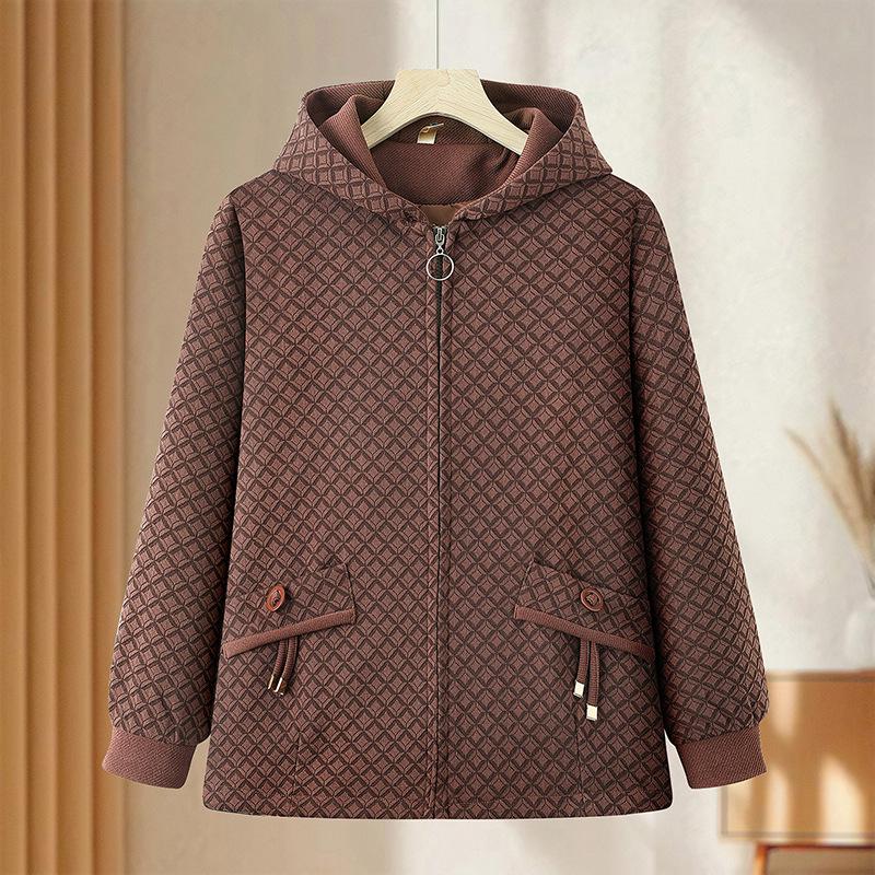 

Spring Plus Size Plaid Hooded Zip Cardigan for Middle-Aged & Elderly Women 4XL (140-155 lbs)