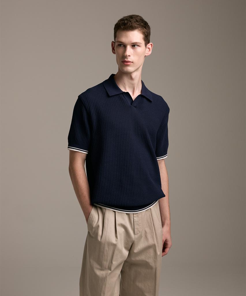 Jelolaunji [Air Conditioner Knit] Heritage Open Collar Knit Navy