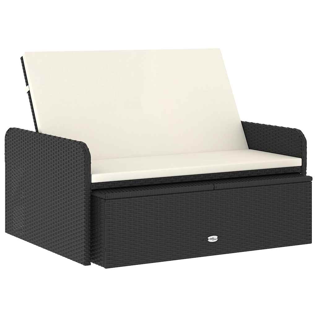 2 Piece Garden Lounge Set with Cushions Poly Rattan Black