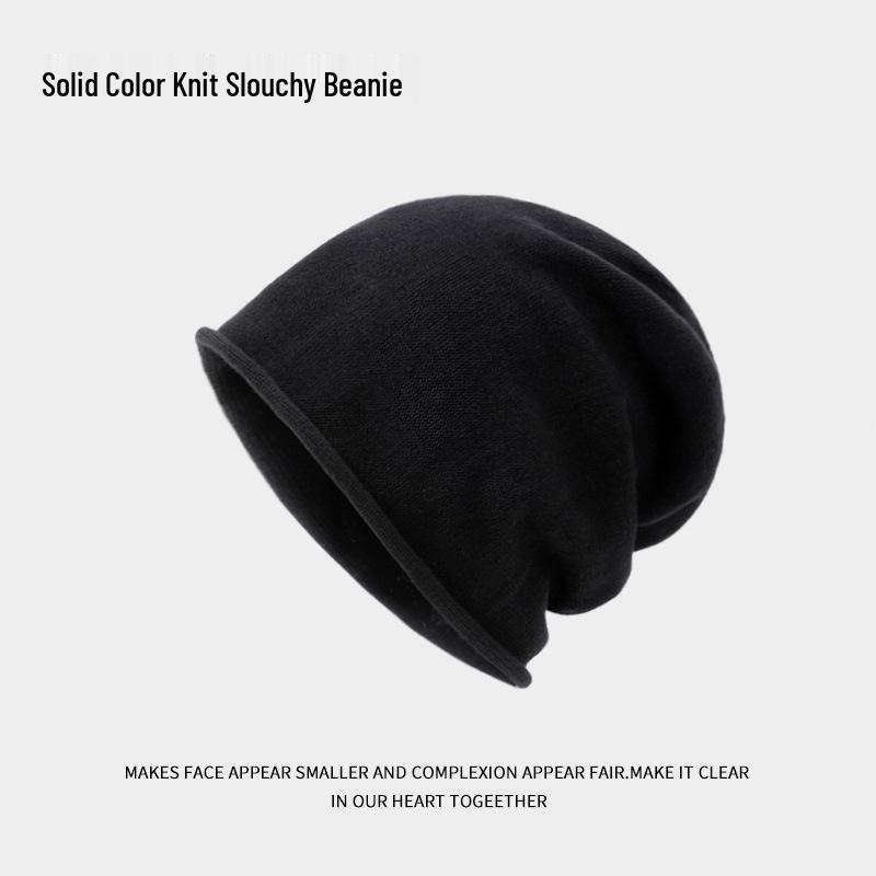 Korean Style Women's Slouchy Beanie - Autumn Winter Fashion, Versatile Roll-up, Warm for Postpartum and Cold Weather