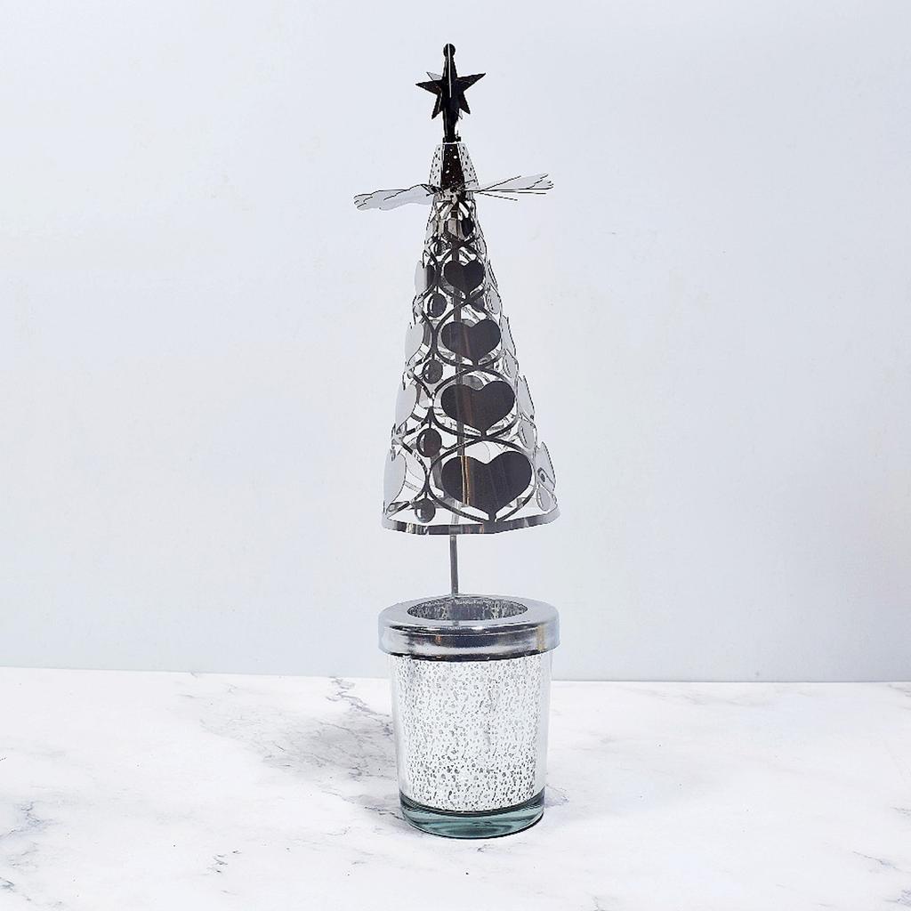 Candle Holder Tree Shaped Revolving Candle Holder for Home Decoration Dinner Ambiance Festival Decor Silver