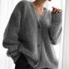 Imitation mink knitted sweater cardigan Europe and America 2024 autumn and winter lazy loose long-sleeved V-neck sweater jacket women