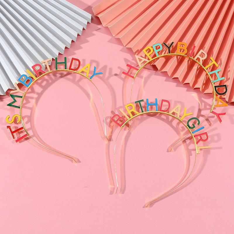 Birthday Party Headband IT'S MY BIRTHDAY Drip Oil Colored Letters Birthday Crown Girl Headwear