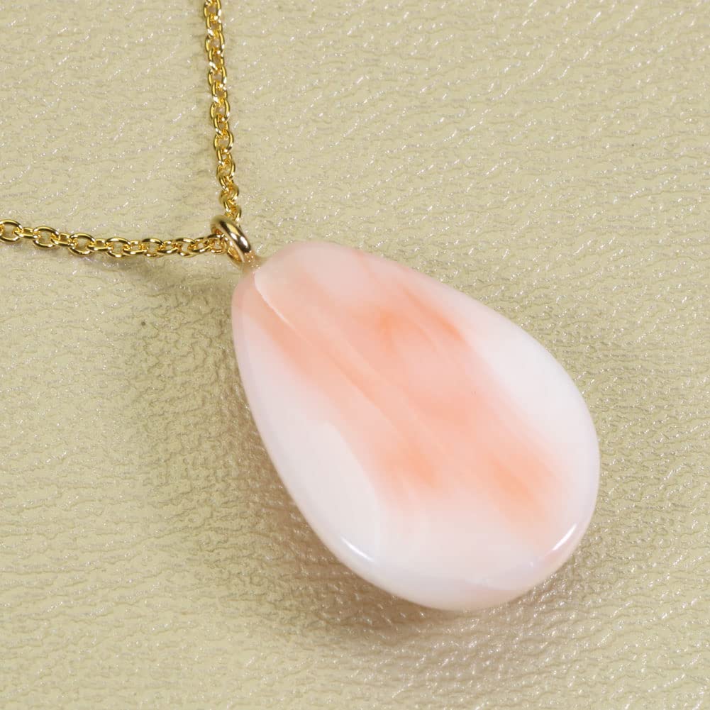 Mid-Coral Pink Pendant, Teardrop Shape, Undyed, SANSUI