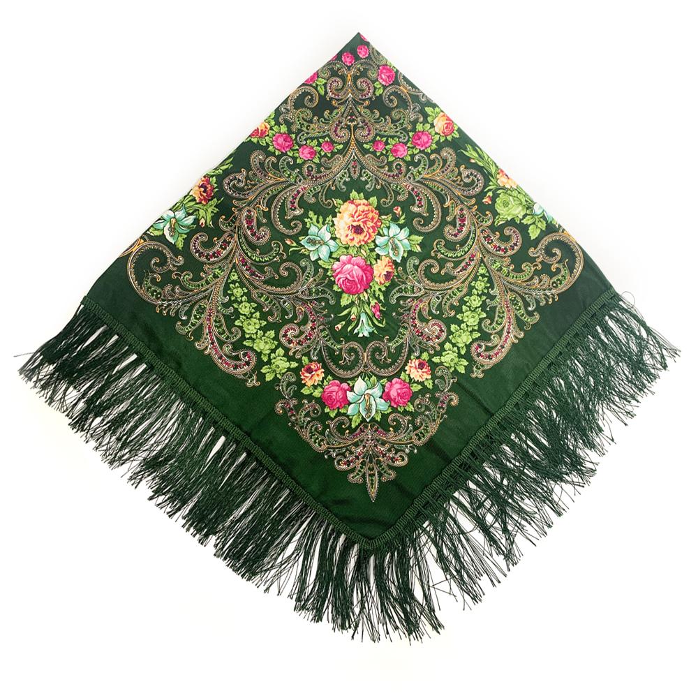 90*90cm Women Russian National Square Scarf Luxury Floral Print Russian Shawls Scarves Female Retro Fringed Foulard Wraps