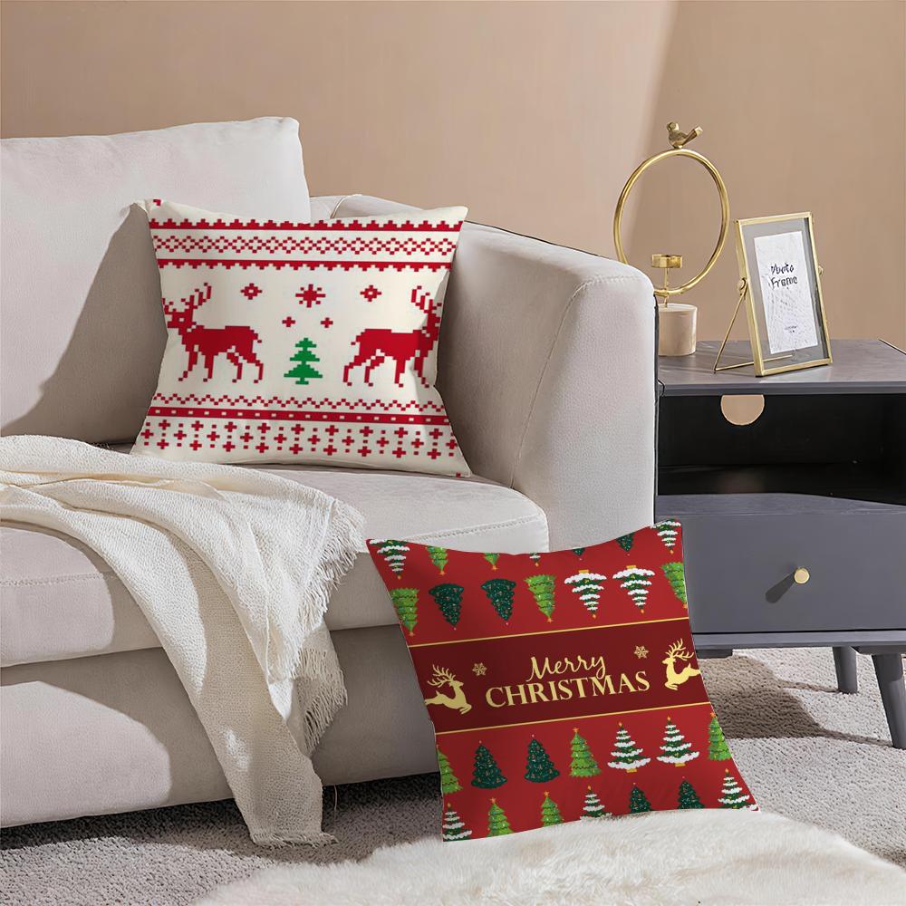 Merry Christmas Art Cushion Cover Throw Pillow Cover Hidden Button Durable Polyester Chair Cushion
