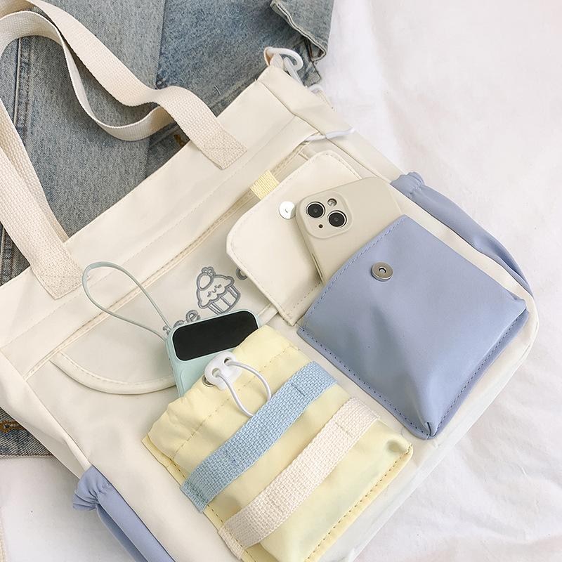 Large Capacity Shoulder Bag Female Japanese Cute Girl Contrasting Color Messenger Bag Student Tutoring Class Bag Commuter Tote Bag