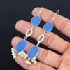 Blue Chalcedony Gemstone Sterling Silver Engagement Dangle Drop Wedding Earrings