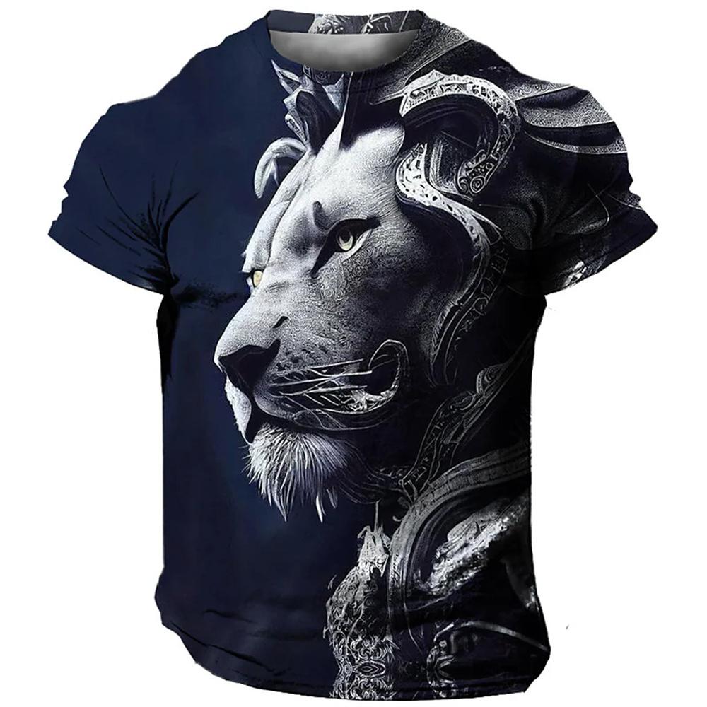Summer Men'S T-Shirt Animal Lion Print Fierce Beast Wear Everyday Casual Men'S Clothing Loose Oversized-Shirt Vintage Sweatshirt