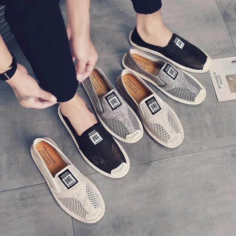 Summer Linen Breathable Casual Flats Shoes Mens Espadrilles Loafers Fashion Slip On Canvas Shoes Fisherman Driving Footwear