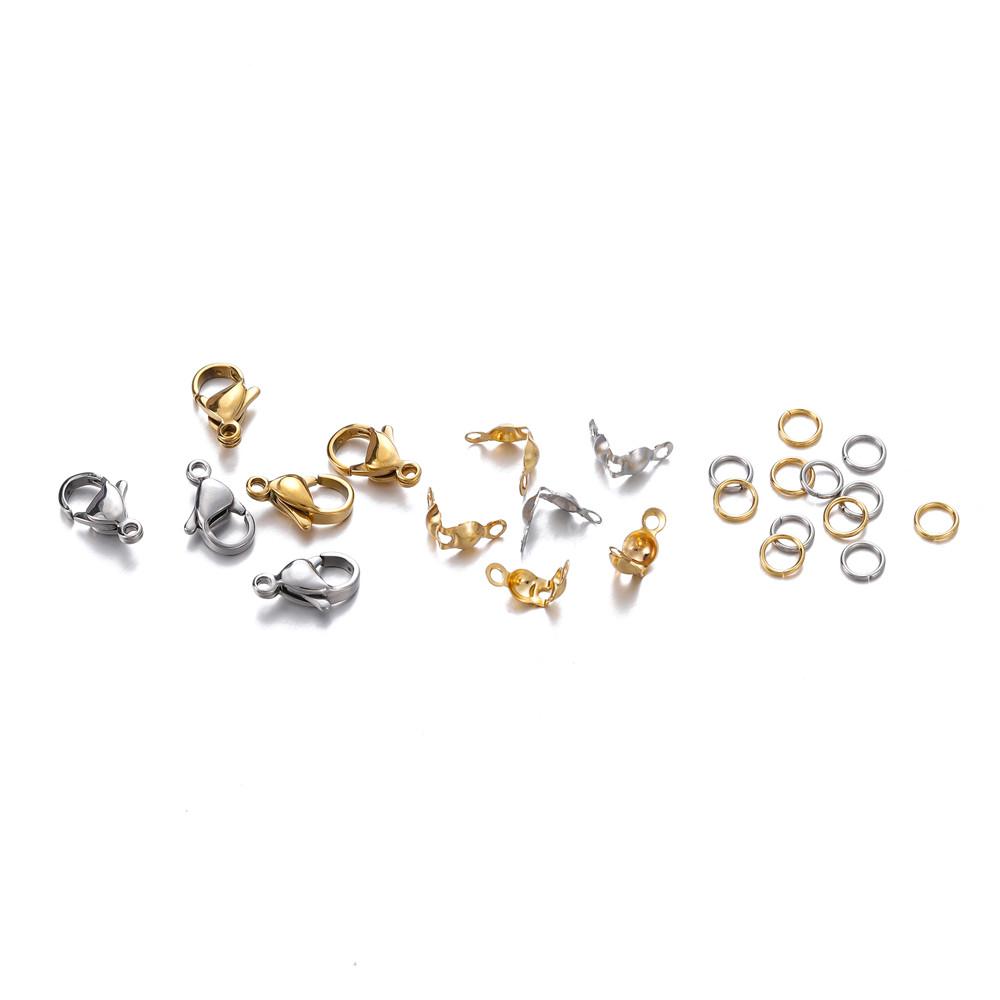 80Pcs/Set Stainless Steel Lobster Clasp Jump Rings Connectors Clasp Crimp End for Bracelet Necklace Chains DIY Jewelry Making