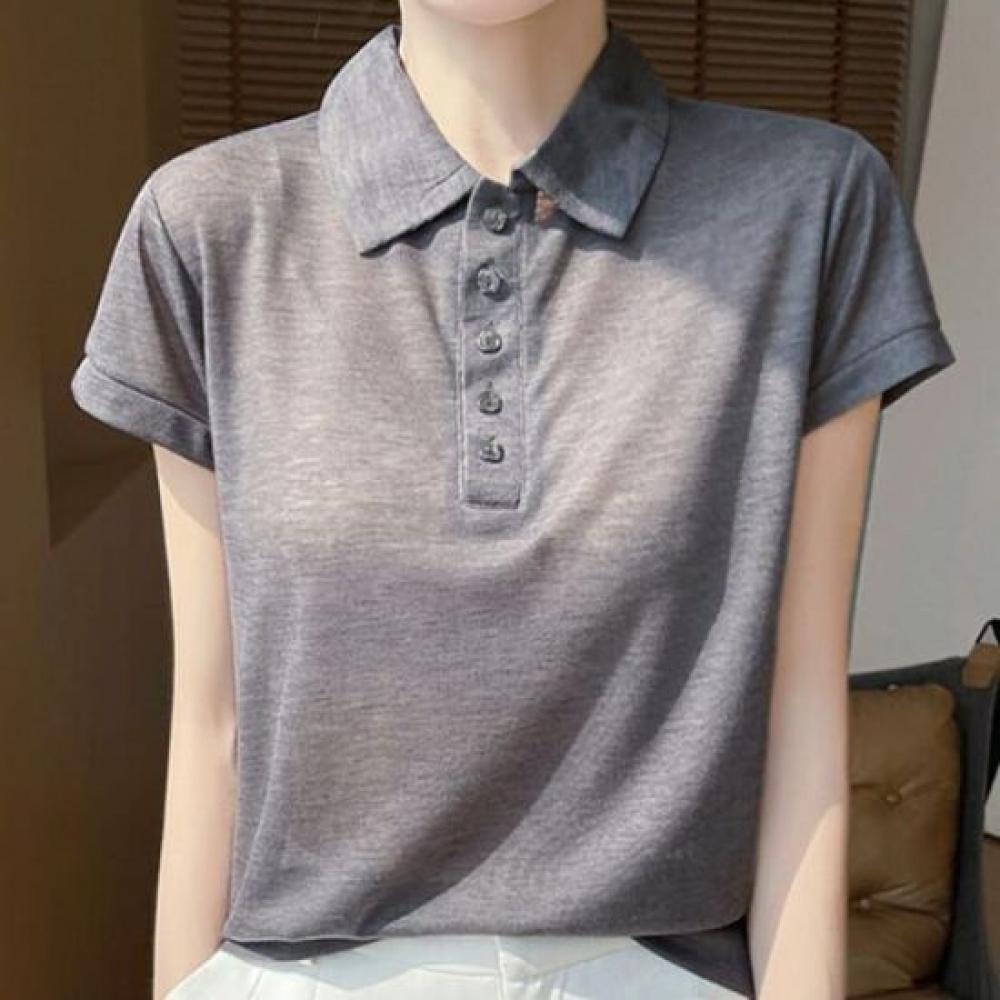 Navava Nk3102 Simple Daily Button Collar Short Sleeve Knit