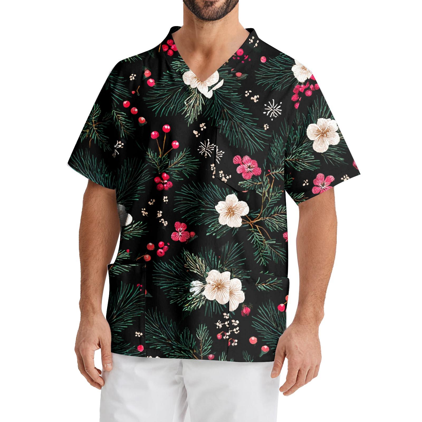 

Мужская рабочая блузка с короткими рукавами и v-образным вырезом с принтом, топ с нагрудным карманом XXXXXL белый