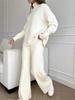 High-Quality Solid Color Knit Set: Women's High Neck & Wide Leg Pants Two-Piece for Autumn/Winter 2025