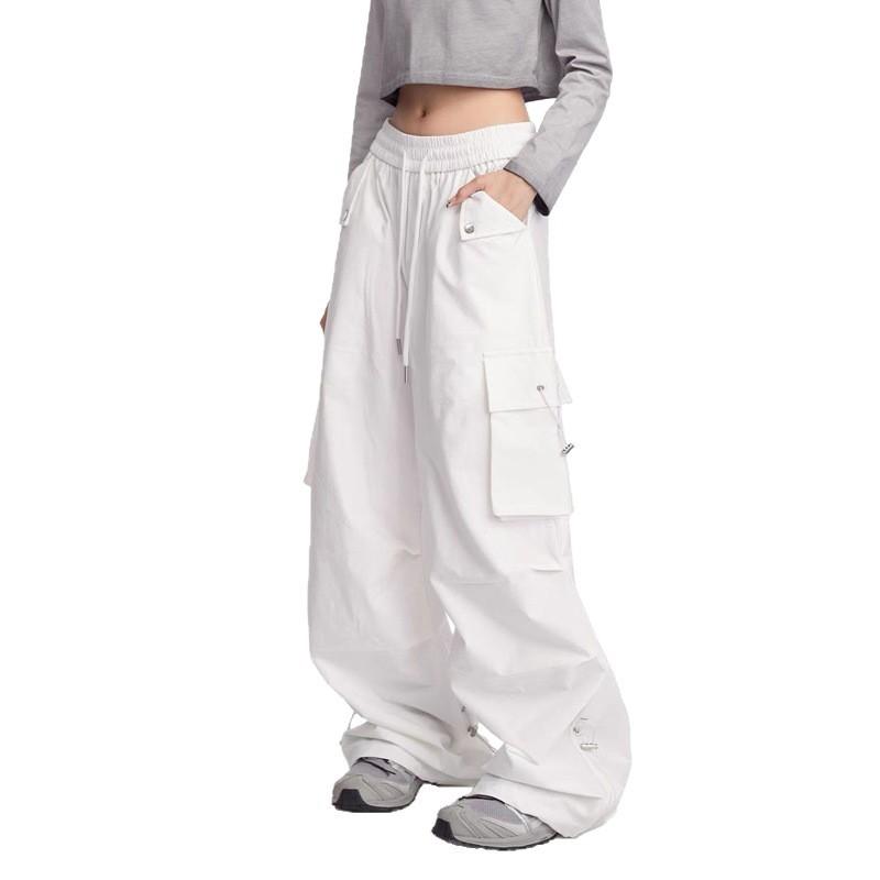 American Hiphop White Overalls Women's Summer Hip-hop Sweatpants Thin Pants Trendy High Waist and Thin Classic Women's Casual White Pants